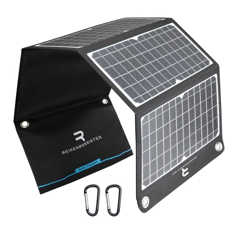 Sammenleggbar solcellelader 30W til tur og camping
