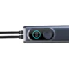 RG1 powerbank sett forfra med to USB-C-kabler, TFT-skjerm og rund ladeflate for Apple Watch